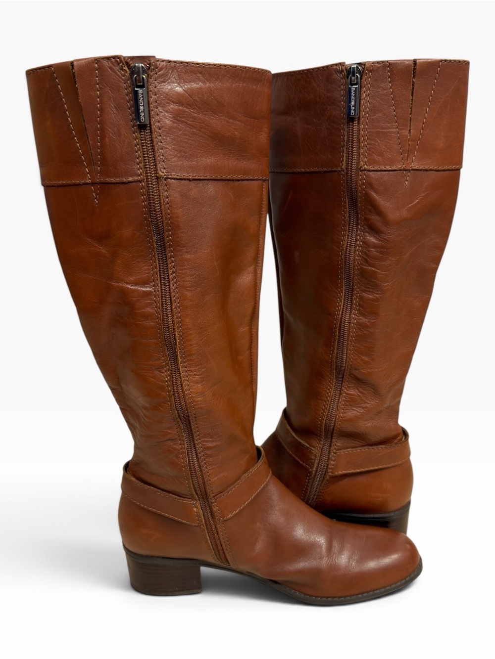 Bandolino Codi Cognac Brown Leather Knee High Riding Boots Buckle Womens 8.5 - Picture 3 of 12